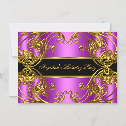 Elegant pink purple Gold Black Birthday Party Invitation