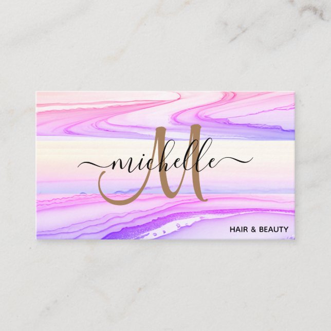 Elegant Pink & Purple Gold Glitter Marble Agate  Business Card (Front)