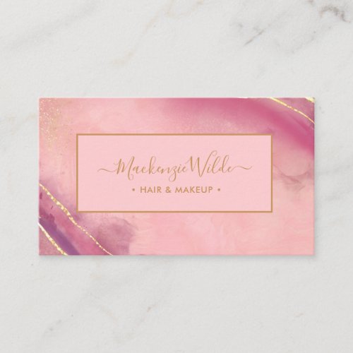 Elegant Pink Purple Gold Glitter Marble Agate Chic Business Card
