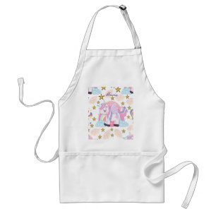 Elegant Pink Purple Gold Star Unicorn Name Apron