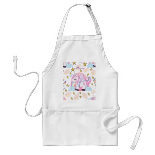 Elegant Pink Purple Gold Star Unicorn Name Apron