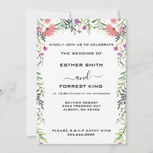 Elegant Pink Purple  Green Floral Arbor Wedding Invitation