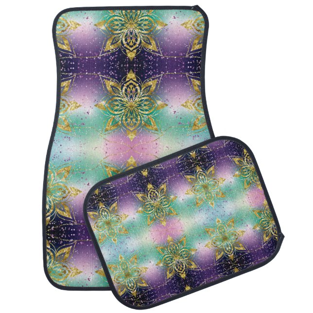 Elegant Pink purple green holiday Snowflakes stars Car Floor Mat (Set)