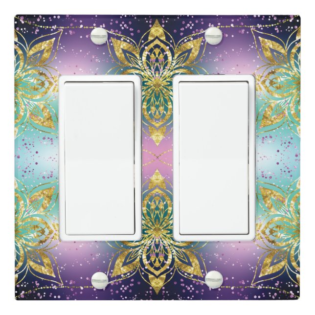 Elegant Pink purple green holiday Snowflakes stars Light Switch Cover (In Situ)