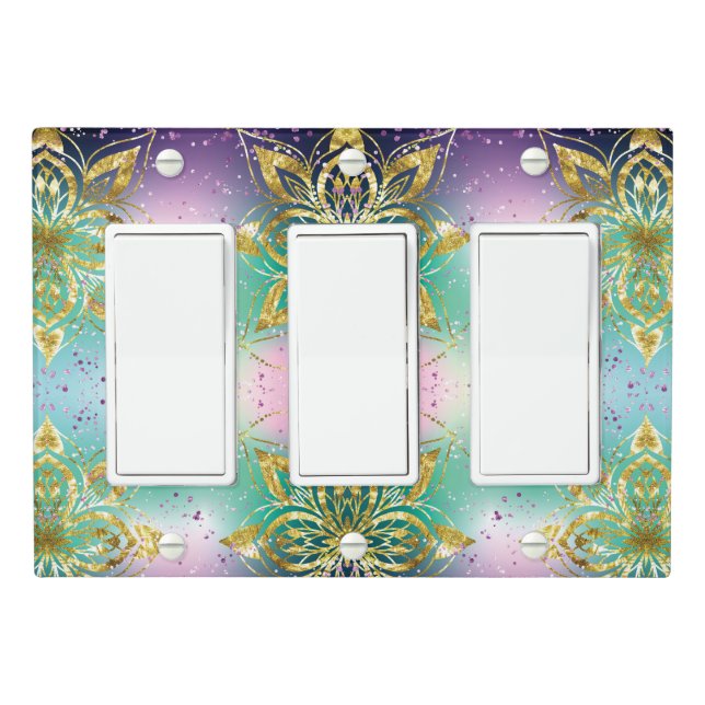 Elegant Pink purple green holiday Snowflakes stars Light Switch Cover (In Situ)