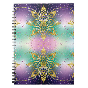 Elegant Pink purple green holiday Snowflakes stars Notebook