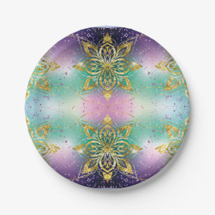 Elegant Pink purple green holiday Snowflakes stars Paper Plates