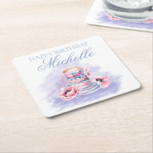 Elegant Pink Purple Happy Birthday Tea Party