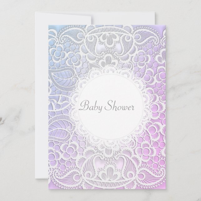 ELEGANT Pink purple  LACE BABY SHOWER INVITATION (Front)