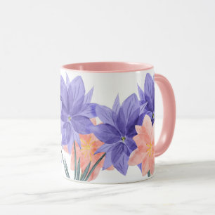 Elegant Pink & Purple Lilac Floral Border Coffee Mug