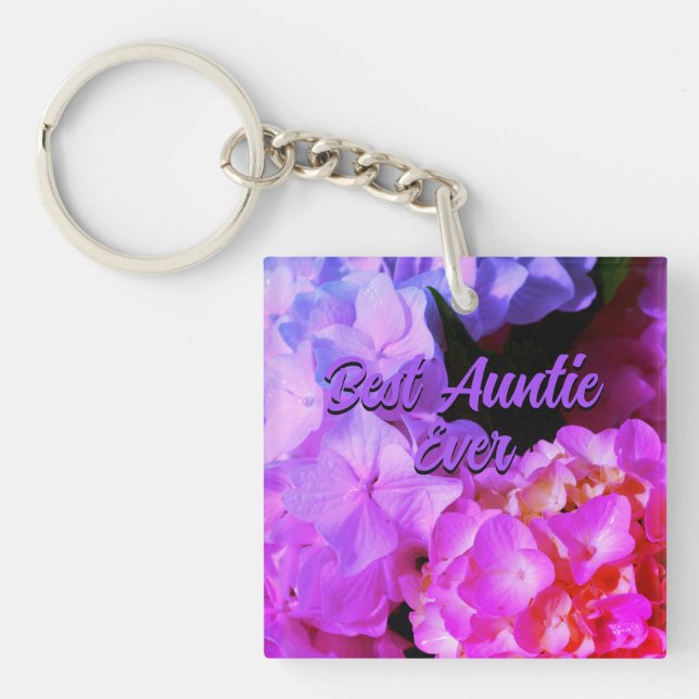 Elegant pink purple magenta flowers florals Aunt  Keychain (Front)