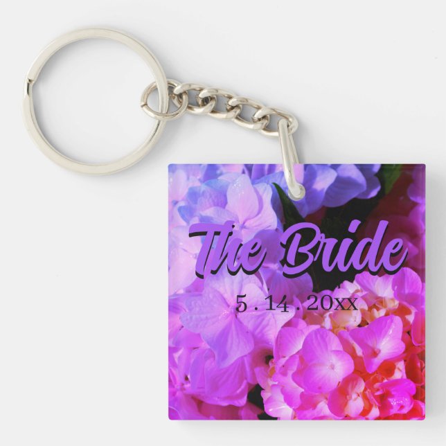 Elegant pink purple magenta flowers florals keychain (Front)