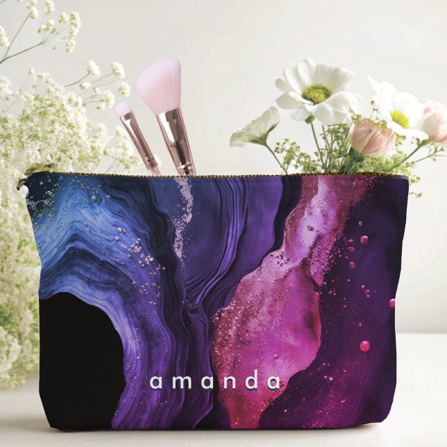 Elegant pink purple marble art faux glitter  accessory pouch (Creator Uploaded)