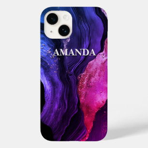 Elegant pink purple marble art faux glitter Case-Mate iPhone 14 case