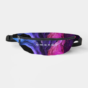 Elegant pink purple marble art faux glitter fanny pack