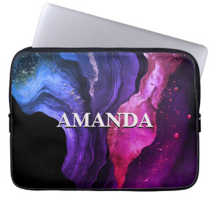 Elegant pink purple marble art faux glitter  laptop sleeve
