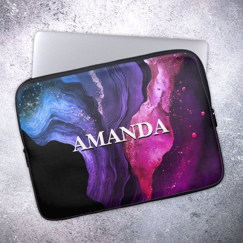 Elegant pink purple marble art faux glitter  laptop sleeve