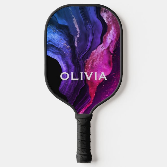Elegant pink purple marble art faux glitter  lugga pickleball paddle (Front)
