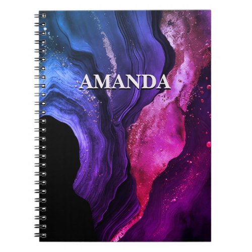 Elegant pink purple marble art faux glitter  notebook