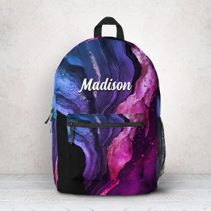 Elegant pink purple marble art faux glitter  printed backpack