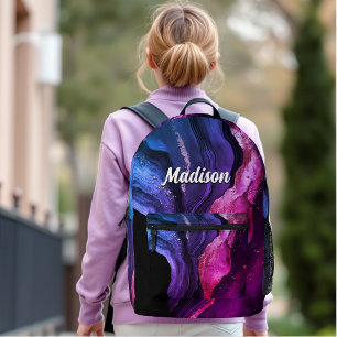 Elegant pink purple marble art faux glitter  printed backpack
