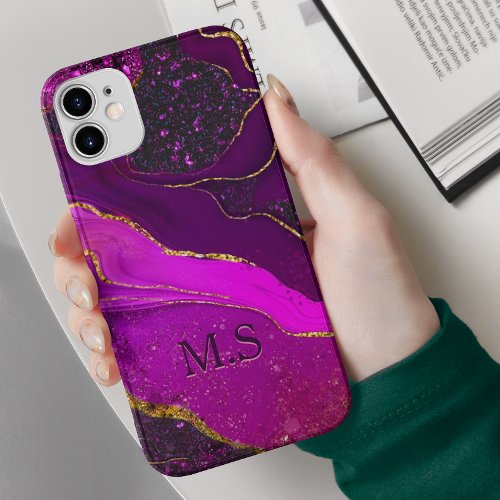 Elegant pink purple marble art faux gold glitter n Case_Mate iPhone 14 case