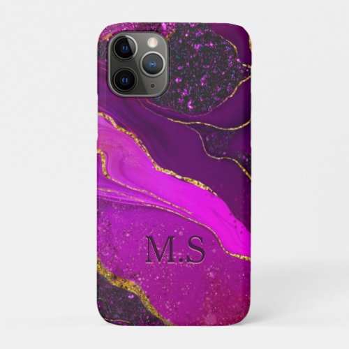 Elegant pink purple marble art faux gold glitter n iPhone 11 pro case