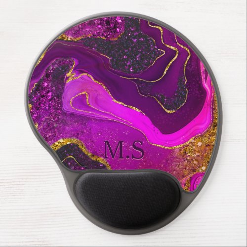 Elegant pink purple marble art faux gold glitter n gel mouse pad