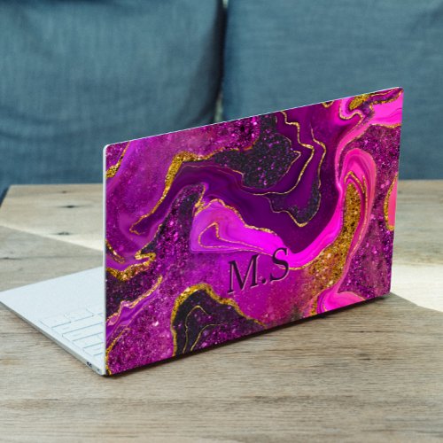 Elegant pink purple marble art faux gold glitter n HP laptop skin