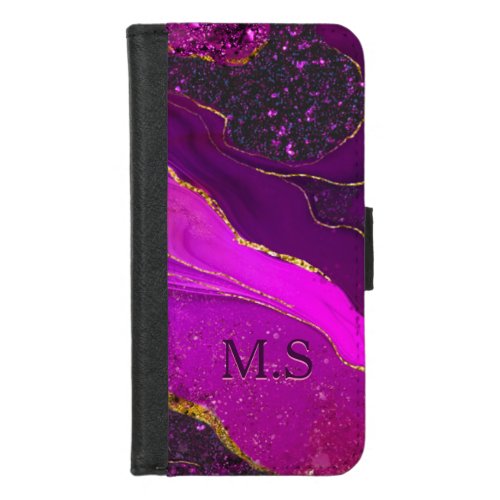 Elegant pink purple marble art faux gold glitter n iPhone 87 wallet case