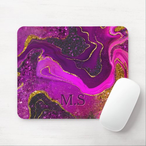 Elegant pink purple marble art faux gold glitter n mouse pad