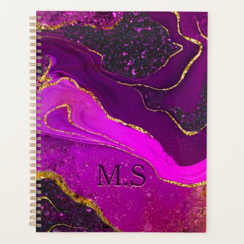 Elegant pink purple marble art faux gold glitter n planner