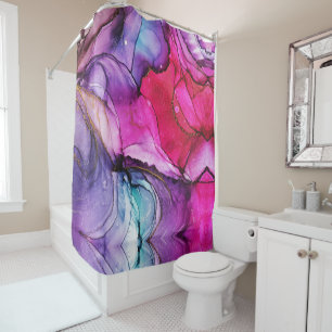 Elegant Pink Purple Marbled Abstract Art Shower Curtain