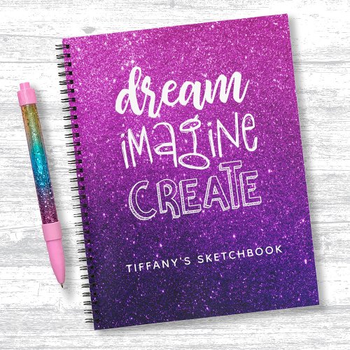 Elegant pink Purple Ombre Glitter Sketchbook Notebook