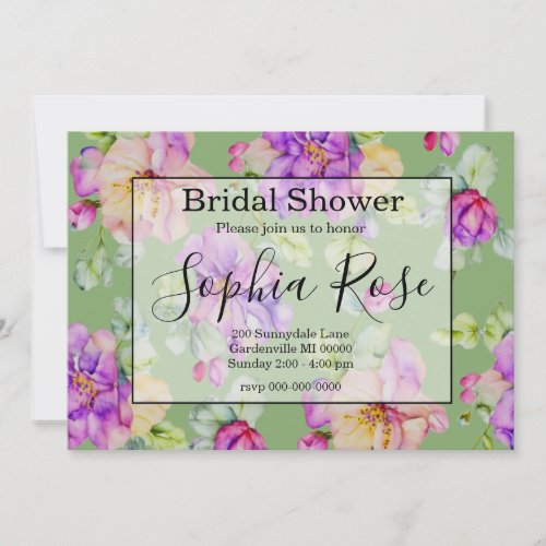 Elegant pink purple orange floral  bridal shower invitation