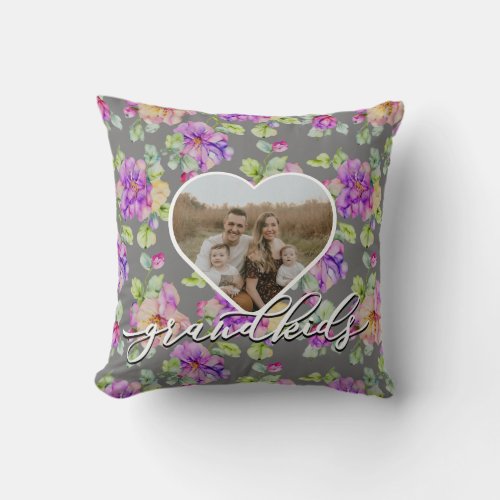 Elegant pink purple orange floral heart templates  throw pillow