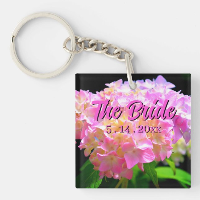 Elegant Pink purple orange hydrangeas the Bride Keychain (Front)