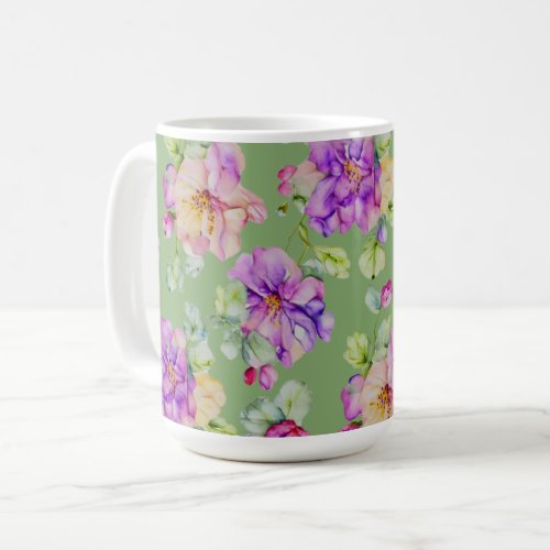 Elegant pink purple orange watercolor floral coffee mug