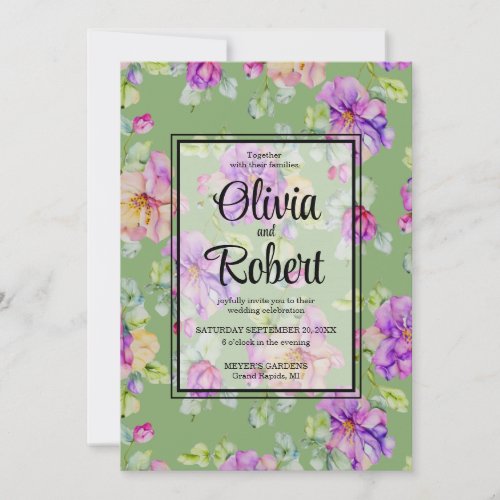Elegant pink purple orange watercolor floral invitation