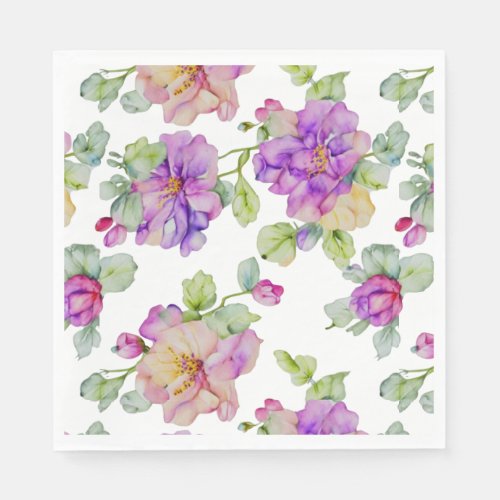 Elegant pink purple orange watercolor floral napkins