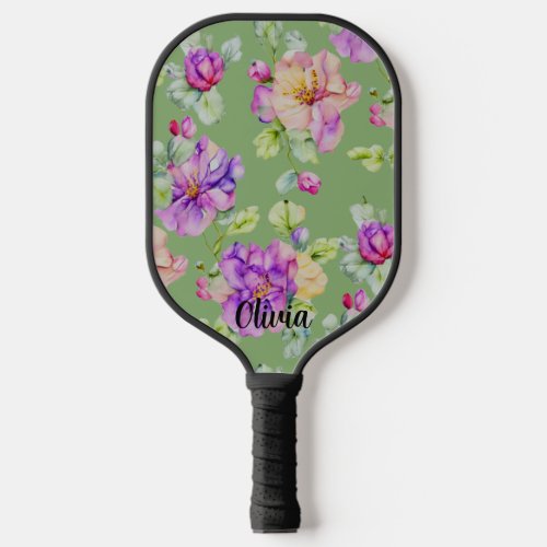 Elegant pink purple orange watercolor floral pickleball paddle