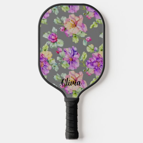 Elegant pink purple orange watercolor floral pickleball paddle