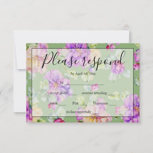 Elegant pink purple orange watercolor floral RSVP card