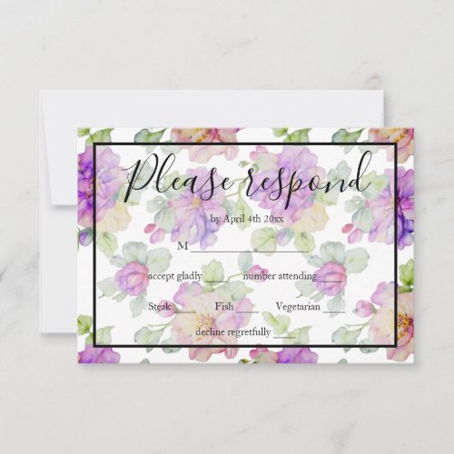 Elegant pink purple orange watercolor floral RSVP card
