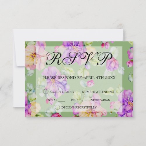 Elegant pink purple orange watercolor floral RSVP card