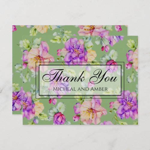 Elegant pink purple orange watercolor floral thank you card