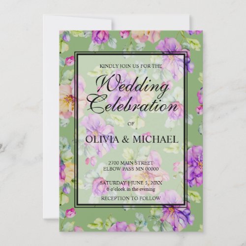 Elegant pink purple orange watercolor wedding invitation