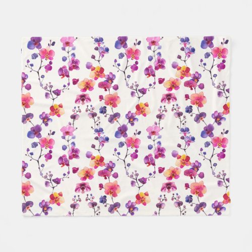 Elegant pink purple orchid pattern fleece blanket