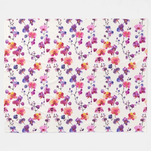Elegant pink purple orchid pattern fleece blanket