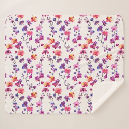 Elegant pink purple orchid pattern sherpa blanket